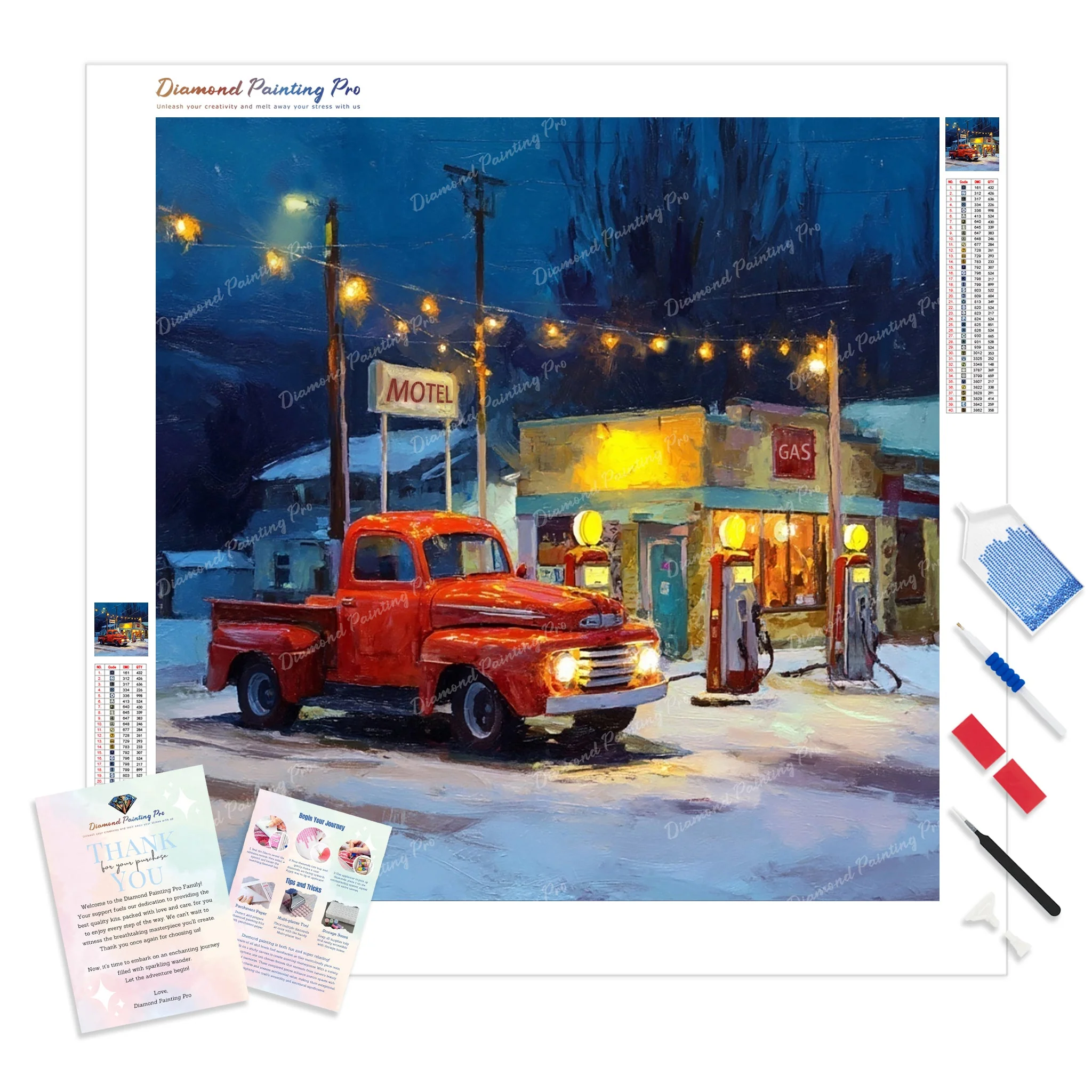 Red Truck at Gas Station | Diamond Painting
