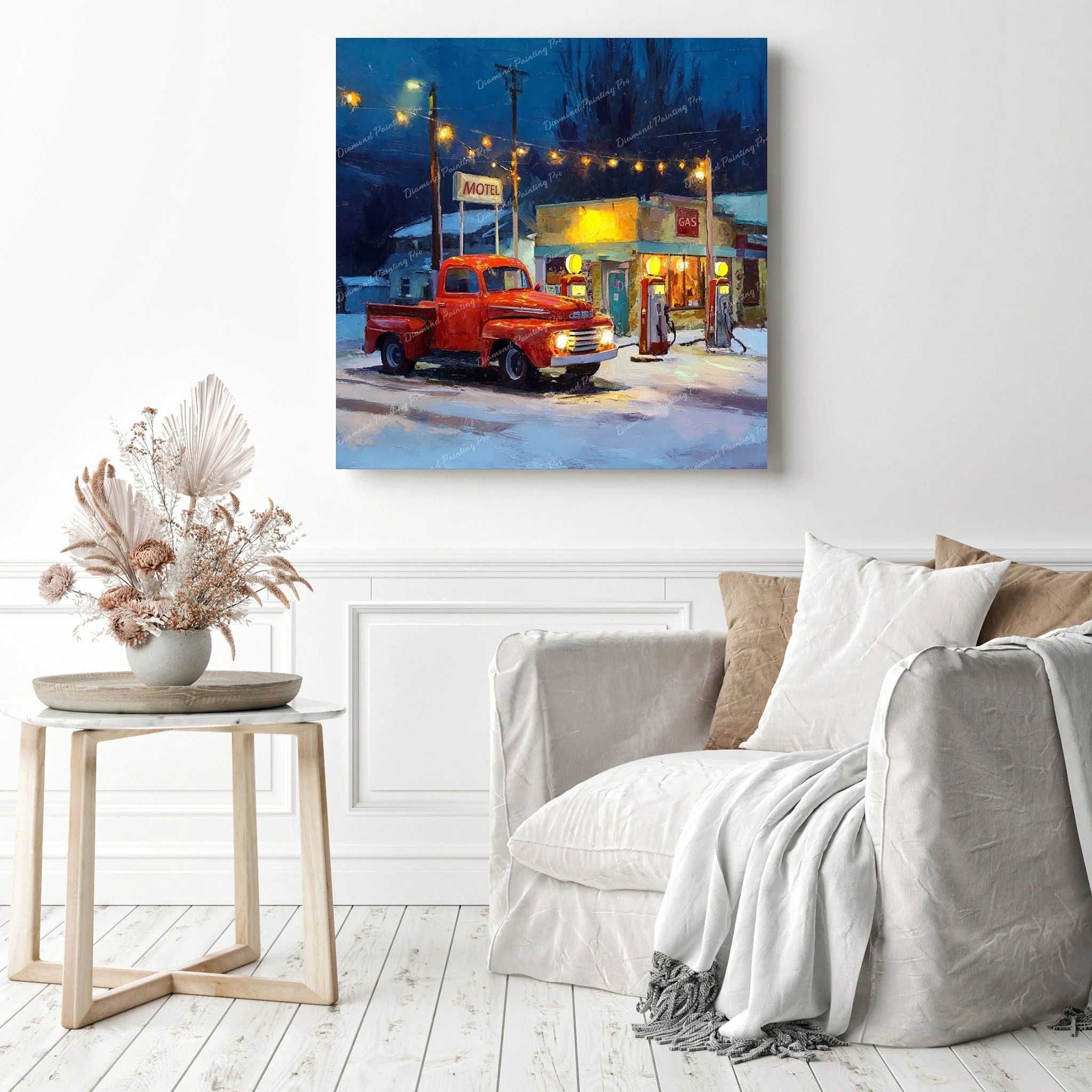 Red Truck at Gas Station | Diamond Painting - Image 3