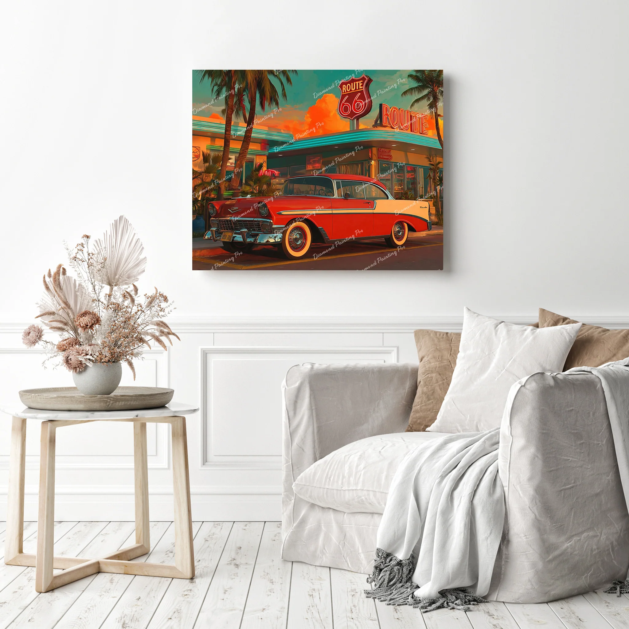 Red Vintage Car and Diner | Diamond Painting - Image 3