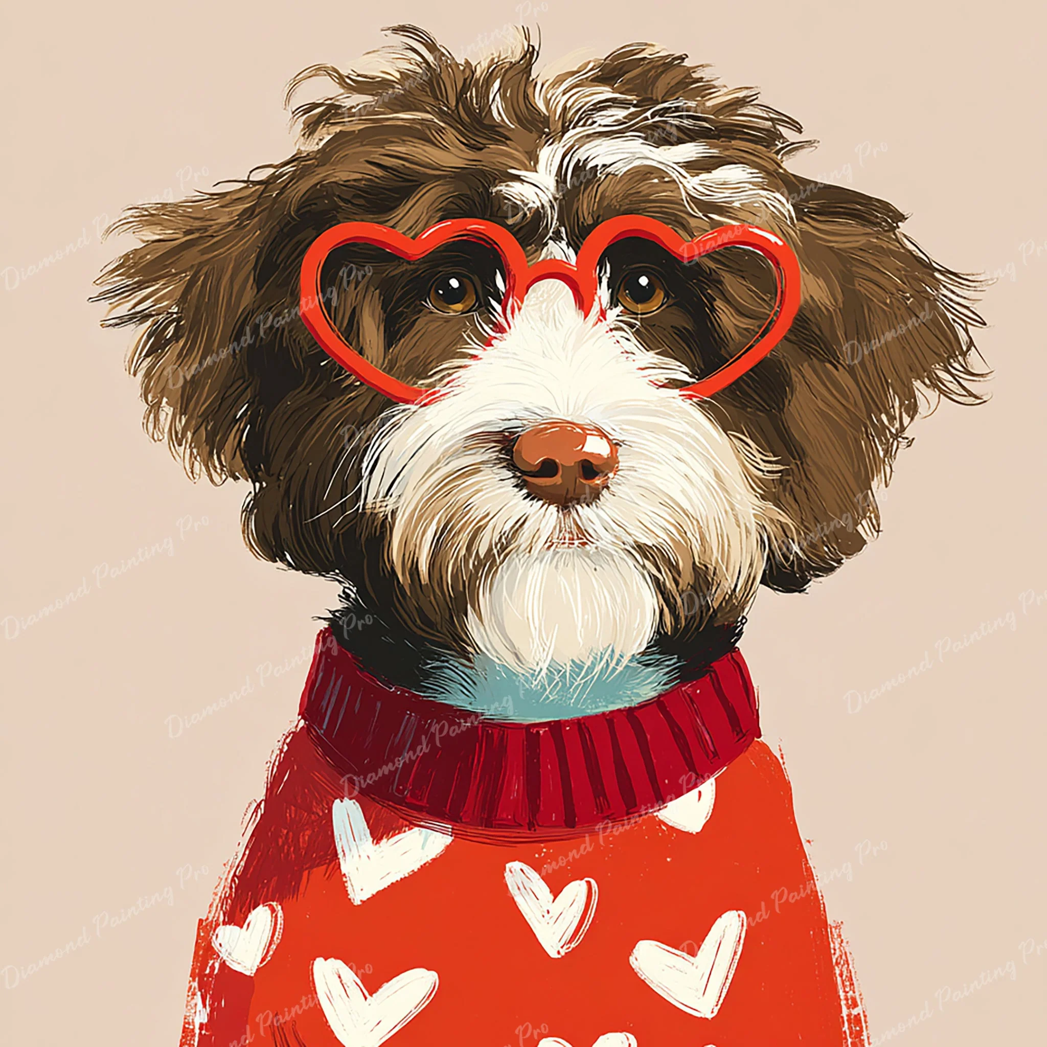 Scruffy Dog in Heart Glasses | Diamond Painting - Image 2
