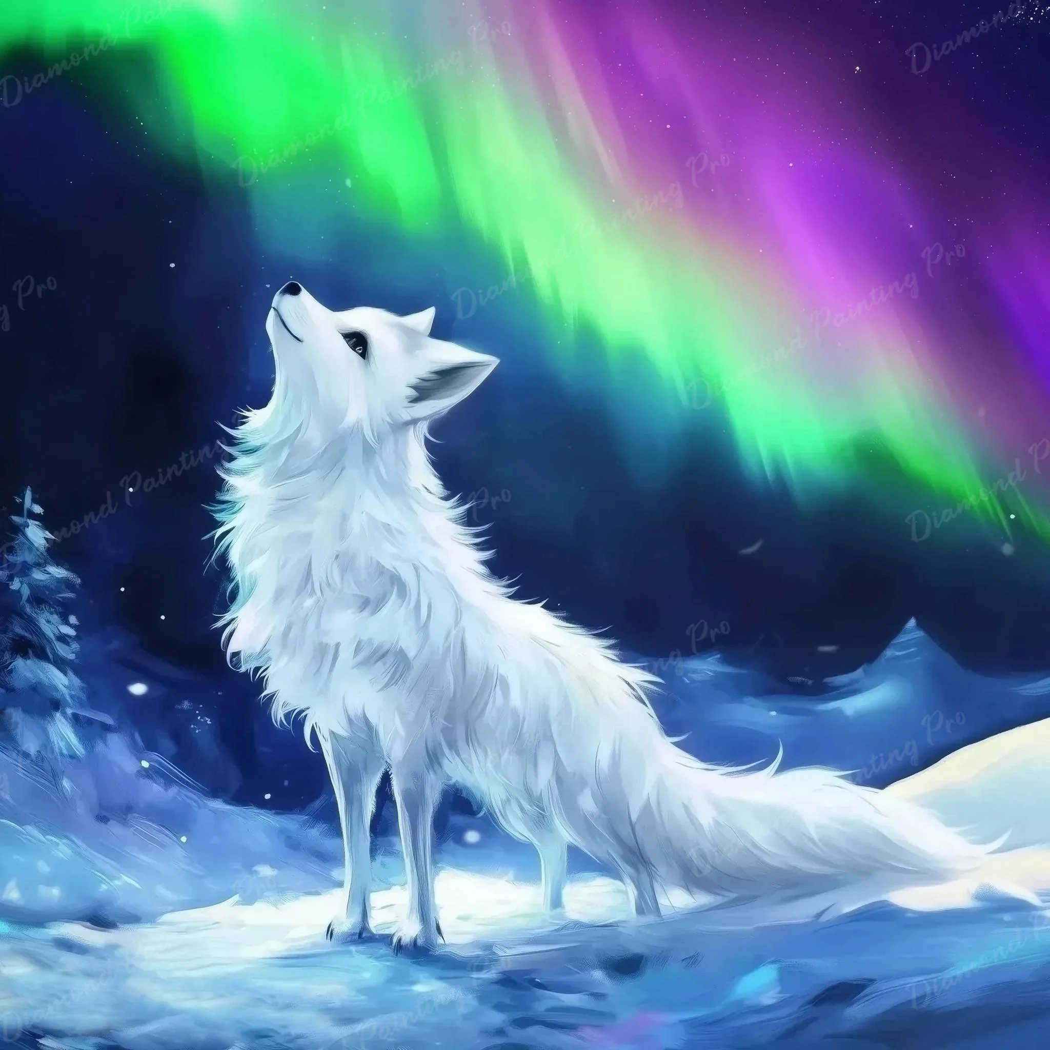 Snow Fox and Northern Lights | Diamond Painting - Image 2