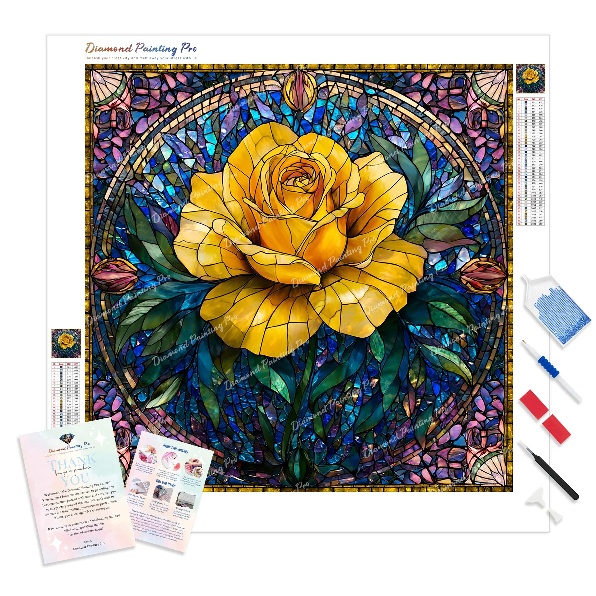 Stained Glass Golden Rose | Diamond Painting