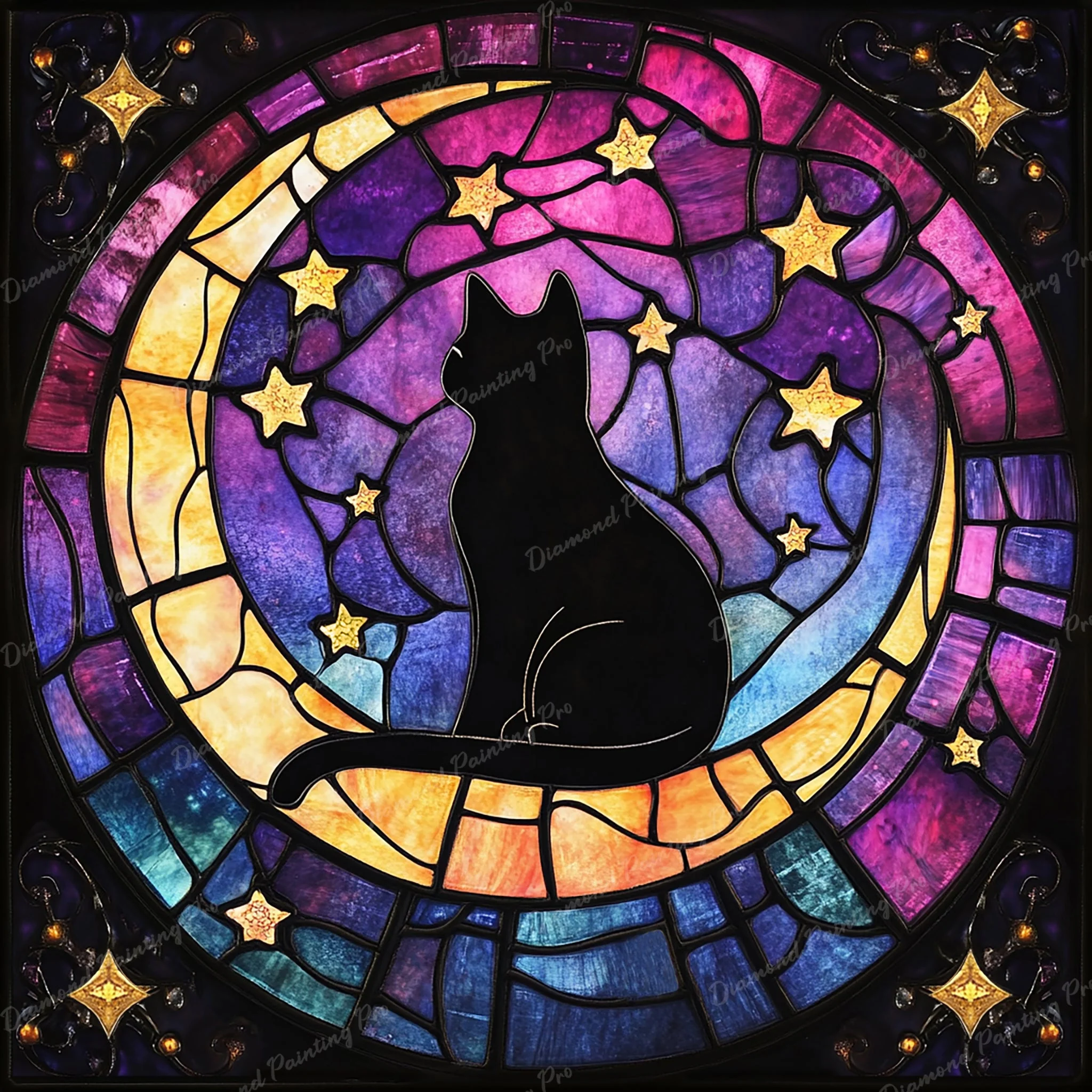 Stained Glass Lunar Cat | Diamond Painting - Image 2