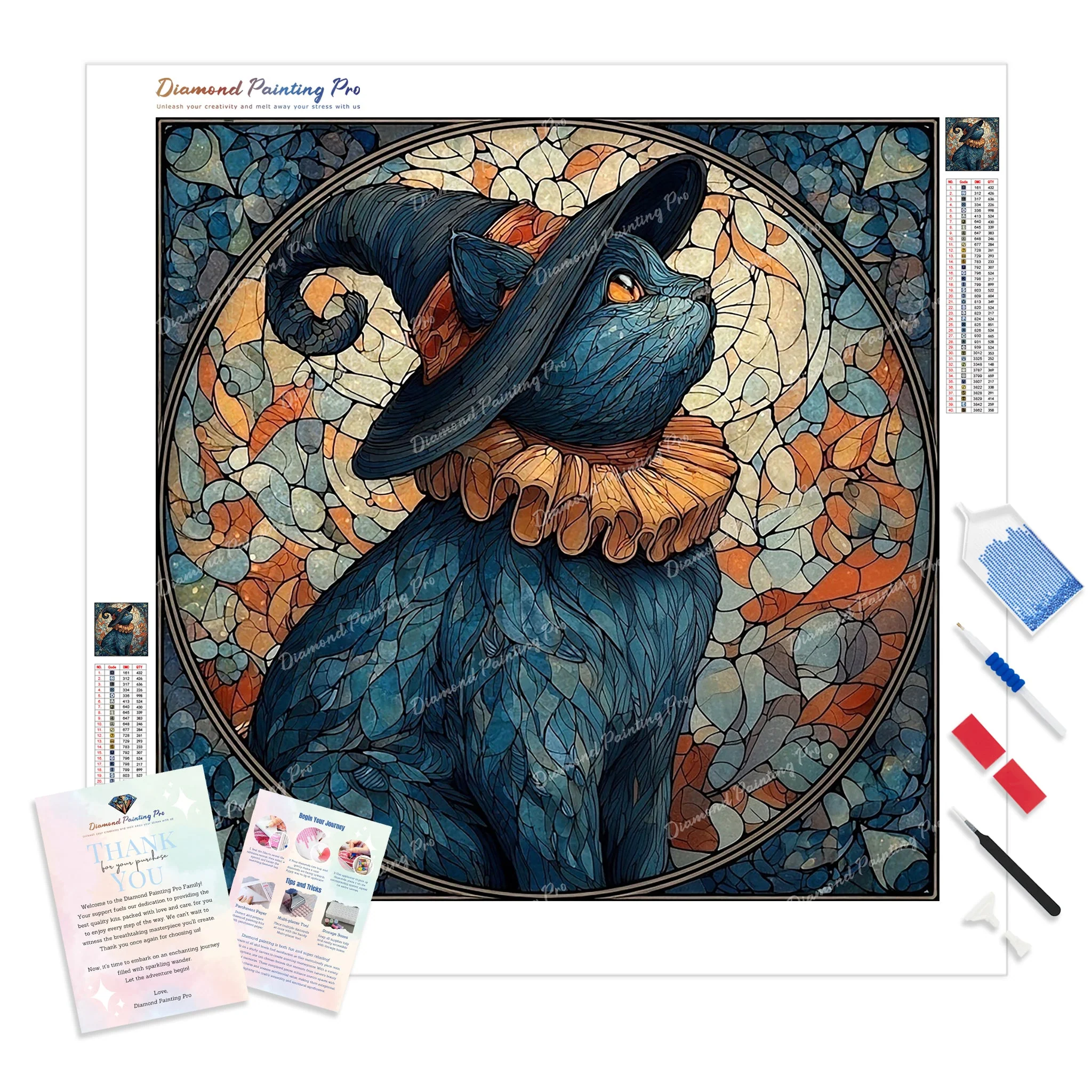 Stained Glass Ruffle Cat | Diamond Painting