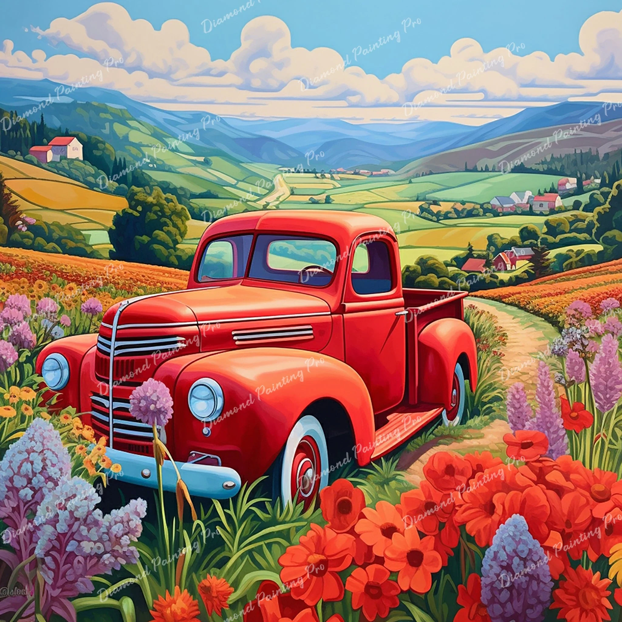 Tranquil Red Truck Retreat | Diamond Painting - Image 2