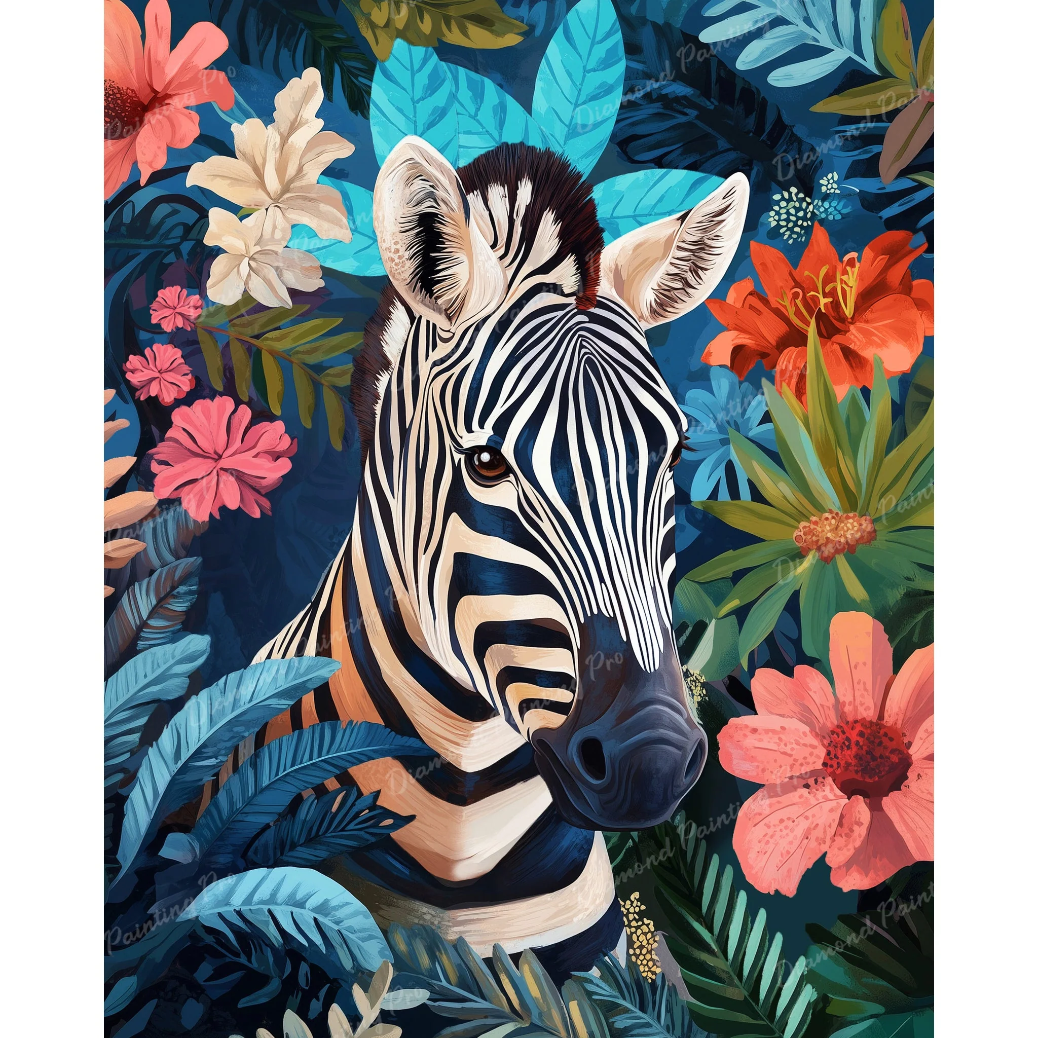 Zebra Among Blossoms | Diamond Painting - Image 2
